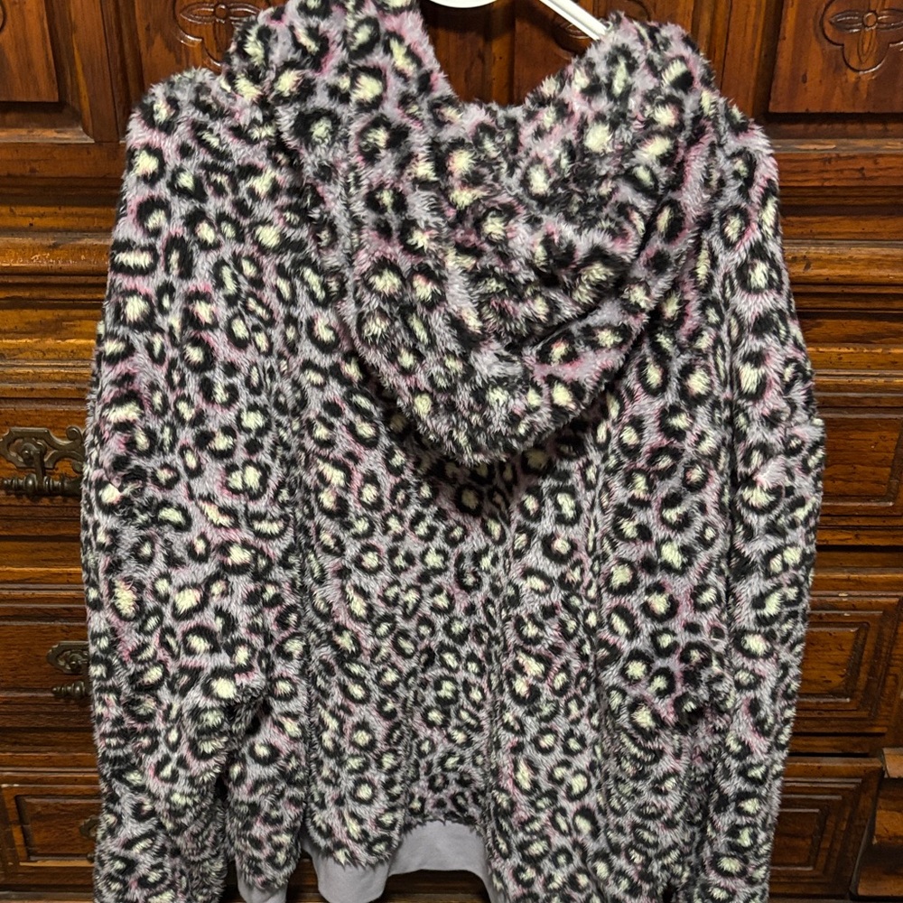 UGG Plush Leopard-Print Hooded Sweatshirt in Pink, Cream & Black - Picture 2 of 4